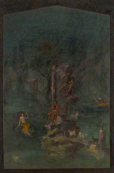 Veggmaleri: Polyfemus og Galatea i et landskap, fra keiservillaen..., 1. århundre f.Kr. av Unbekannt
