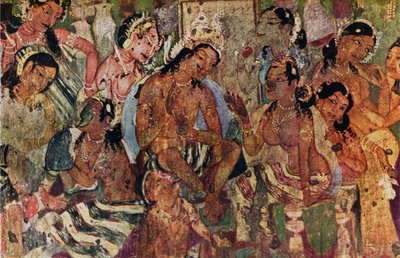 Veggmaleri fra hulene til Ajanta i Raja Mahajanaka, c480 av Unbekannt