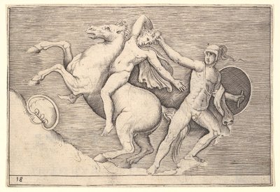 Warrior Pulling a Rider from His Horse, fra Ex Antiquis Camus et Ge..., publisert ca. 1599-1622. av Unbekannt