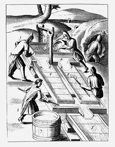 Vasking av malm for å utvinne gull, 1683 av Unbekannt