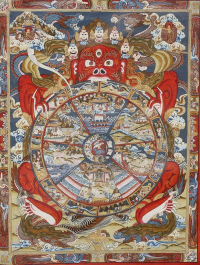 Livets hjul eller hjulet til Samsara (Mandala). Kopan kloster, Bhaktapur, Nepal av Unbekannt