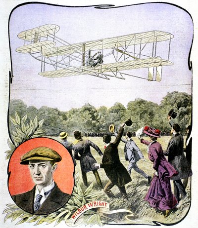 Wilbur Wrights første flytur i Europa på Hunaudieres racerbane nær Le Mans, Frankrike, 1908 av Unbekannt