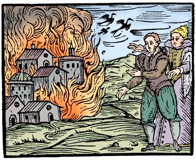 Hekser som ødelegger et hus ved brann - Swabia, 1533 av Unbekannt