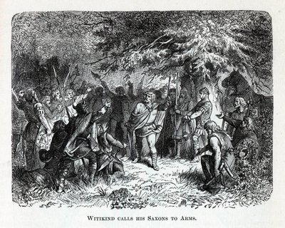 Wittekind kaller sine Saxons to Arms, 1882 av Unbekannt