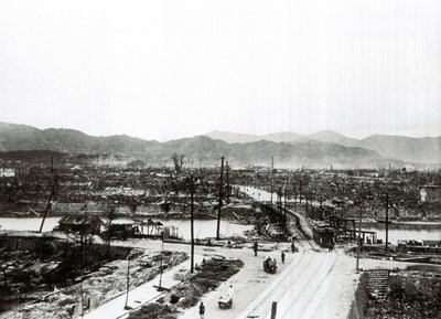 Andre verdenskrig: ruinene av Hiroshima etter atombomben, 6. august av Unbekannt