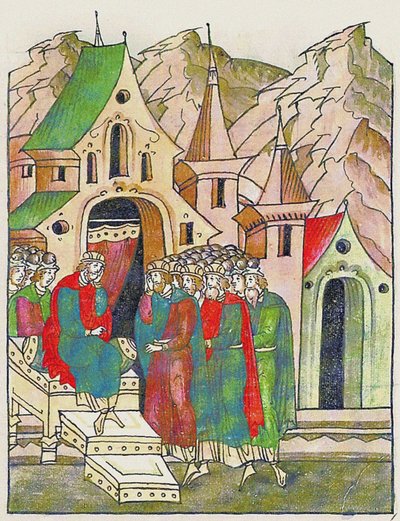 Yaropolk fra Kiev kaller brødrene sine til å forsone seg. Fra Illuminated Compiled Chronicle, Second av Unbekannt