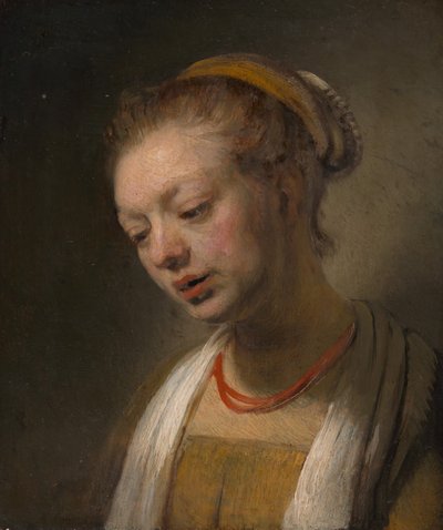 Ung kvinne med et rødt halskjede, ca. 1645. av Unbekannt
