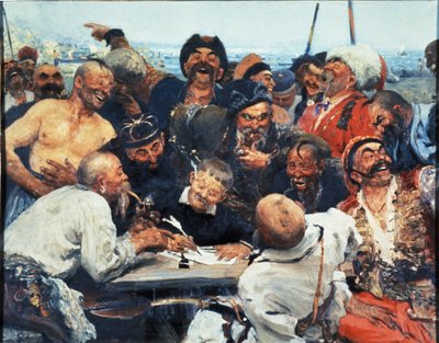 Zaporozhye-kosakker skriver et brev til den tyrkiske sultanen, maleri av Ilya Repin. av Unbekannt