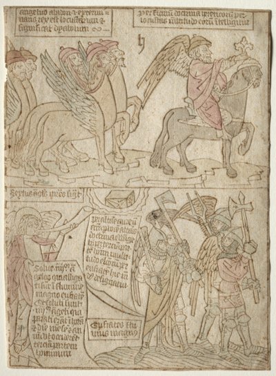 side fra Apocalypse The Locusts with the Angel of the Abyss and The Sixth Trumpet, 1400-tallet. av Unbekannt