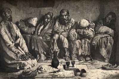 Et opiumshule i Sentral-Asia, illustrasjon fra 