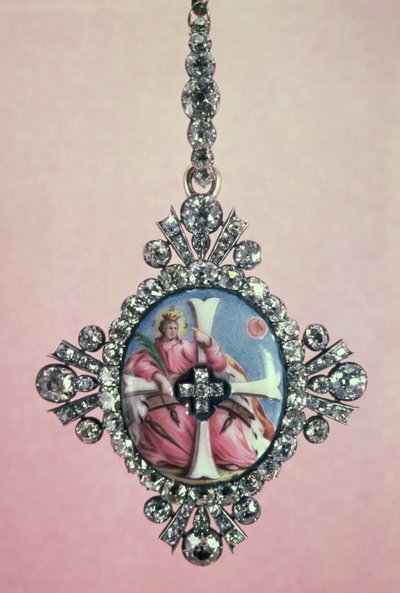 Merke av St. Katarinaorden, sølv satt med briljantslipte diamanter og emaljeminiatyr, 1770-80 av Unbekannt Unbekannt