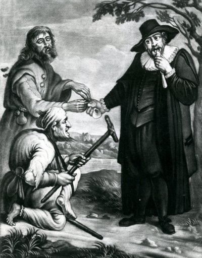 Blind saksøker, halt saksøkte andel, De vennlige lovene upartisk omsorg, Et skall for ham et skall for deg, Midten i advokathonoraret ca. 1700-40 (mezzotint) av Unbekannt Unbekannt