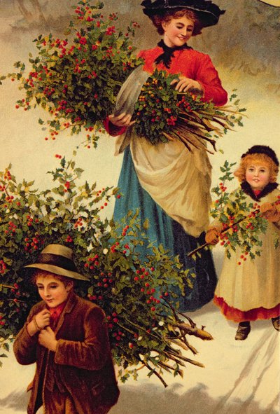 Carrying Home the Christmas Holly, viktoriansk, (bokillustrasjon) av Unbekannt Unbekannt