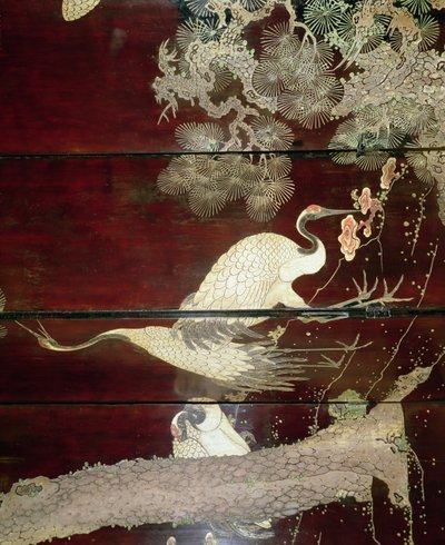 Detalj fra en Coromandel-skjerm som viser hegre, 1619 (lakk) av Unbekannt Unbekannt
