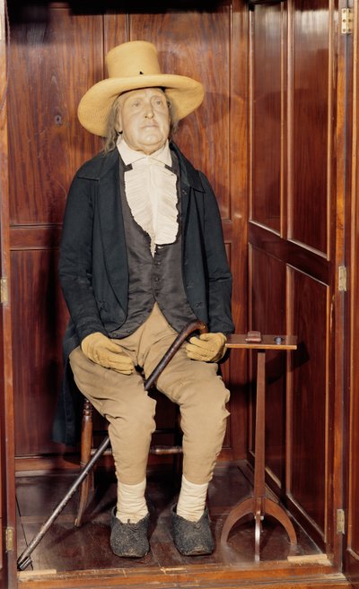 Balsamert kropp av Jeremy Bentham som utstilt ved University College av Unbekannt Unbekannt
