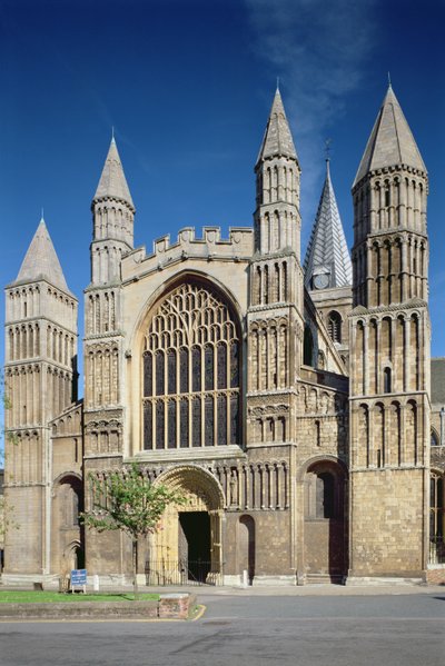 Utvendig utsikt over vestinngangen til Rochester Cathedral av Unbekannt Unbekannt