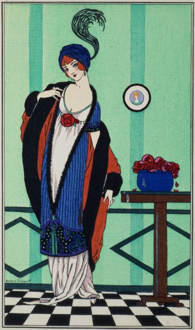 Pelsfrakk med muslintunika fra `Costumes Parisiens av Robert Pichenot, 1913 av Unbekannt Unbekannt