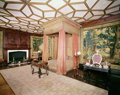 Oppheng og overtrekk av rød sateng og sølvvevsapplikasjon, fra Spangled Bedroom, ca. 1619-20 av Unbekannt Unbekannt