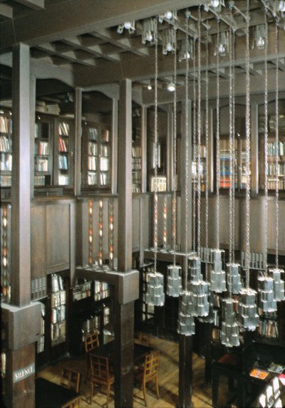 Interiør ved Glasgow School of Art, bibliotek, Skottland, Storbritannia; bygget 1897-1909 av Charles Rennie Mackintosh, (1868-1928) av Unbekannt Unbekannt