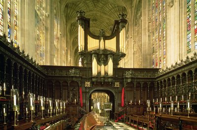 Innvendig visning som viser gang og orgel, Kings College Chapel, Cambridge av Unbekannt Unbekannt