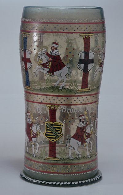 Kurfuersten Hupen (tysk valgglass) emaljert med scener av keiser og syv valgmenn som rir på hvite hester, Bohemian, 1625 av Unbekannt Unbekannt