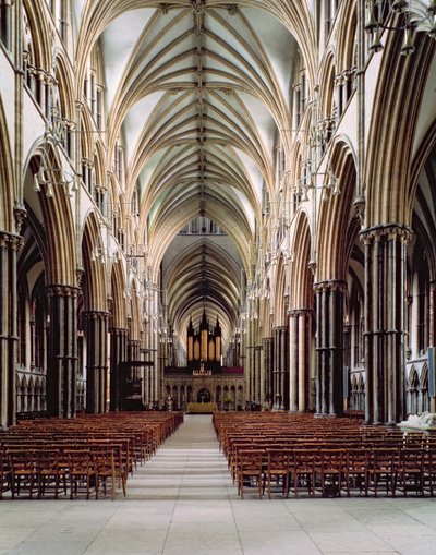 Lincoln Cathedral, 1185–1311, Utsikt over skipet, bygget 1215–55, Lincolnshire, Storbritannia av Unbekannt Unbekannt