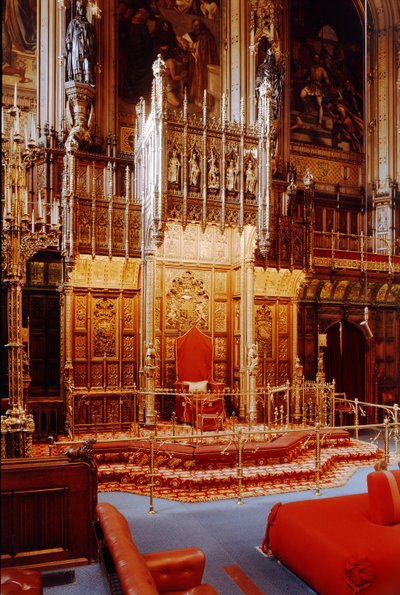 Sovereigns Throne i House of Lords, Westminster, bygget ca. 1844 av Unbekannt Unbekannt