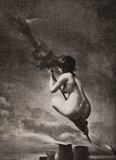 The Witch on her Broomstick, etter et verk av L.R. Falero. Fra illustrert moralhistorie fra middelalderen til i dag av Eduard Fuchs, utgitt 1909. av Unbekannt Unbekannt