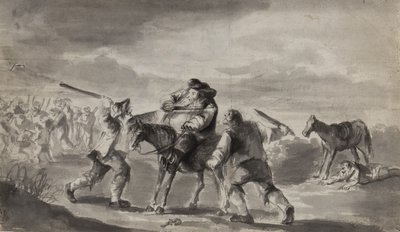 Reisende overfalt, muligens Samuel Butlers Hudibras, ca. 1790 (penn, pensel og blekk på papir) av Unbekannt Unbekannt