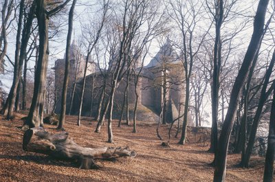 Utsikt over Castle Coch, Sør-Wales, fra skogen av Unbekannt Unbekannt