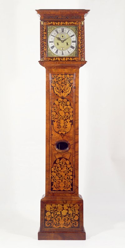 Valnøttpanel, intarsia med lang urkasse, av James Clowes (fl.1671-89) av Unbekannt Unbekannt
