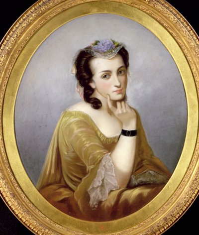 Kvinne i en Watteau-kjole, ca. 1870 (pastell) av Unbekannt Unbekannt