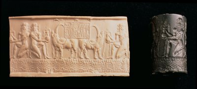 00326 Sylinderforsegling av Shar-kali-sharri, konge av Akkad, Mesopotamia, ca. 2340-2100 f.Kr. (svart marmor) av Unbekannt
