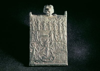 00362 Plaque av Hell, som avbilder komplott mot Lamashtu, Neo-assyrisk, fra Mesopotamia, c.1700 BC (bronse) av Unbekannt
