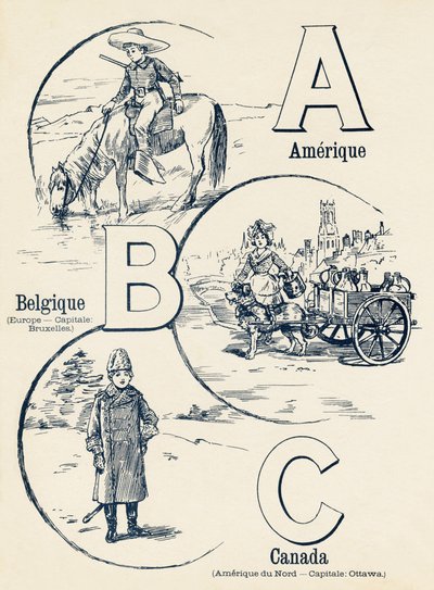 A B C: Amerika, Belgia, Canada - ABC av de to verdenene. Emile Guerin, forlegger, Paris, rundt 1900. Mål: 27,5 x 21,5 cm av Unbekannt