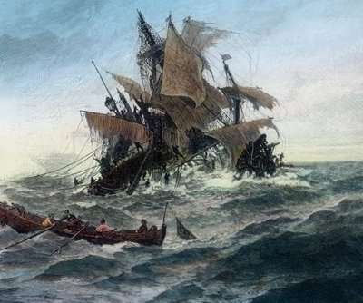 Et dansk skip, som ønsker å bringe hjelp til byen Stralsund, forliser av Unbekannter Künstler