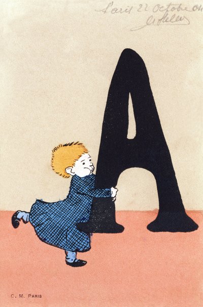 A for Catch - Barnealfabetet. C.M.-redaktør, Paris. Håndmalte postkort, frankert i 1904. Mål: 14 x 9 cm av Unbekannt