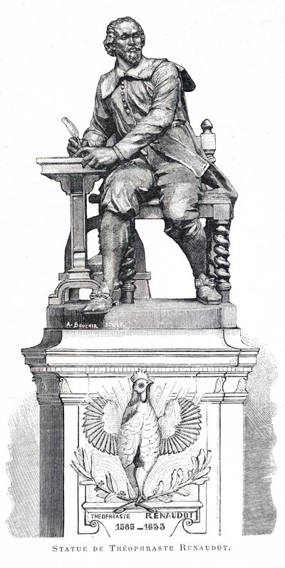En statue av Theophraste Renaudot. av Unbekannt