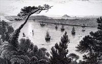 Utsikt over Plymouth havn. av Unbekannt