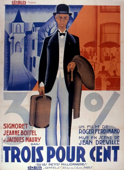 Tre prosent filmplakat av JeanDreville 1933 er Frankrike av Unbekannt