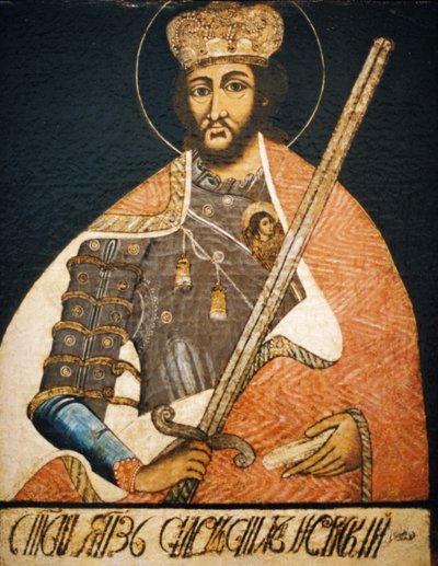 Alexander Nevsky avbildet som en krigerhelgen i et portrett av en ukjent kunstner fra tidlig på 1700-tallet, State his tory Museum, Moskva. av Unbekannter Künstler