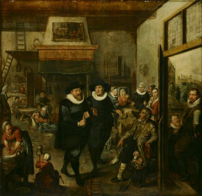 En almoner og en politisersjant besøker en fattig familie, 1625-1630 av Unbekannt
