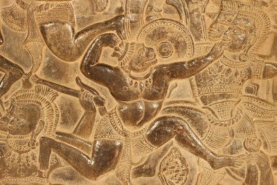 Angkor Wat. Detalj av relieffskulptur fra slaget ved Kurukshetra Siem Reap Kambodsja av Unbekannt