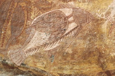 Australia, Northern Territory, Arnhem Land, Kakadu National Park, Obiri Rock, Aboriginale bergmalerier av Benjamin Baud