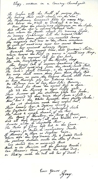 Autografkopi i håndskriften til poeten, Thomas Gray, av diktet hans "Elegy written in a Country Churchyard" av Unbekannt