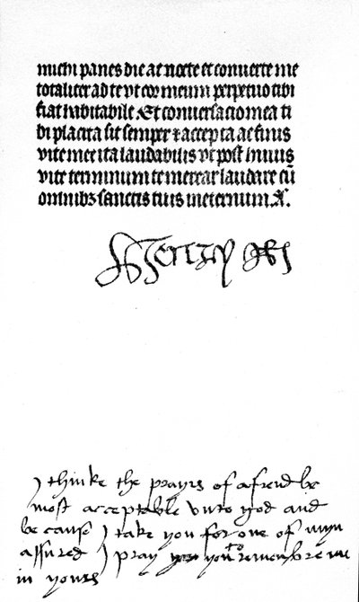 Autografsignatur av kong Henry VIII og inskripsjon i hånden til hans kone, dronning Katherine av Aragon (penn og blekk på vellum) (se også 441029) av Unbekannt