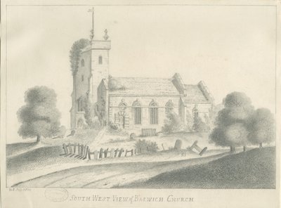 Baswich Church: blyanttegning, juli 1831 av Unbekannt