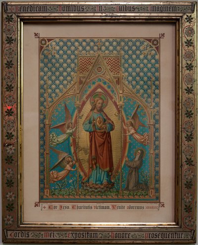 bevere. Sognekirke (St. Peters band). Interiør. Andakt farget trykk. S Lucas skole Gent, Eiendom 1875, W Z Dreyt Brugge. Nygotisk. av Unbekannt