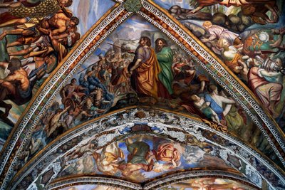 Bibelske scener, fresker (1700-tallet) fra hvelvet til St. Bartholomew-katedralen, Lipari, De eoliske øyer (UNESCOs verdensarvliste, 2000), Sicilia, Italia. av Benjamin Baud