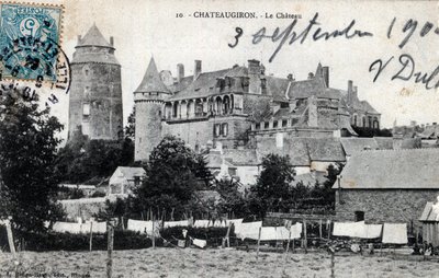 Brittany, Ille et Vilaine (35), Chateaugiron: utvendig utsikt over slottet - Postkort datert 1904 av Unbekannt